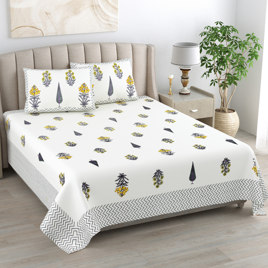 Kalakriti Sunleaf Whisper Pure Cotton Double Bedsheet with 2 Pillow Covers