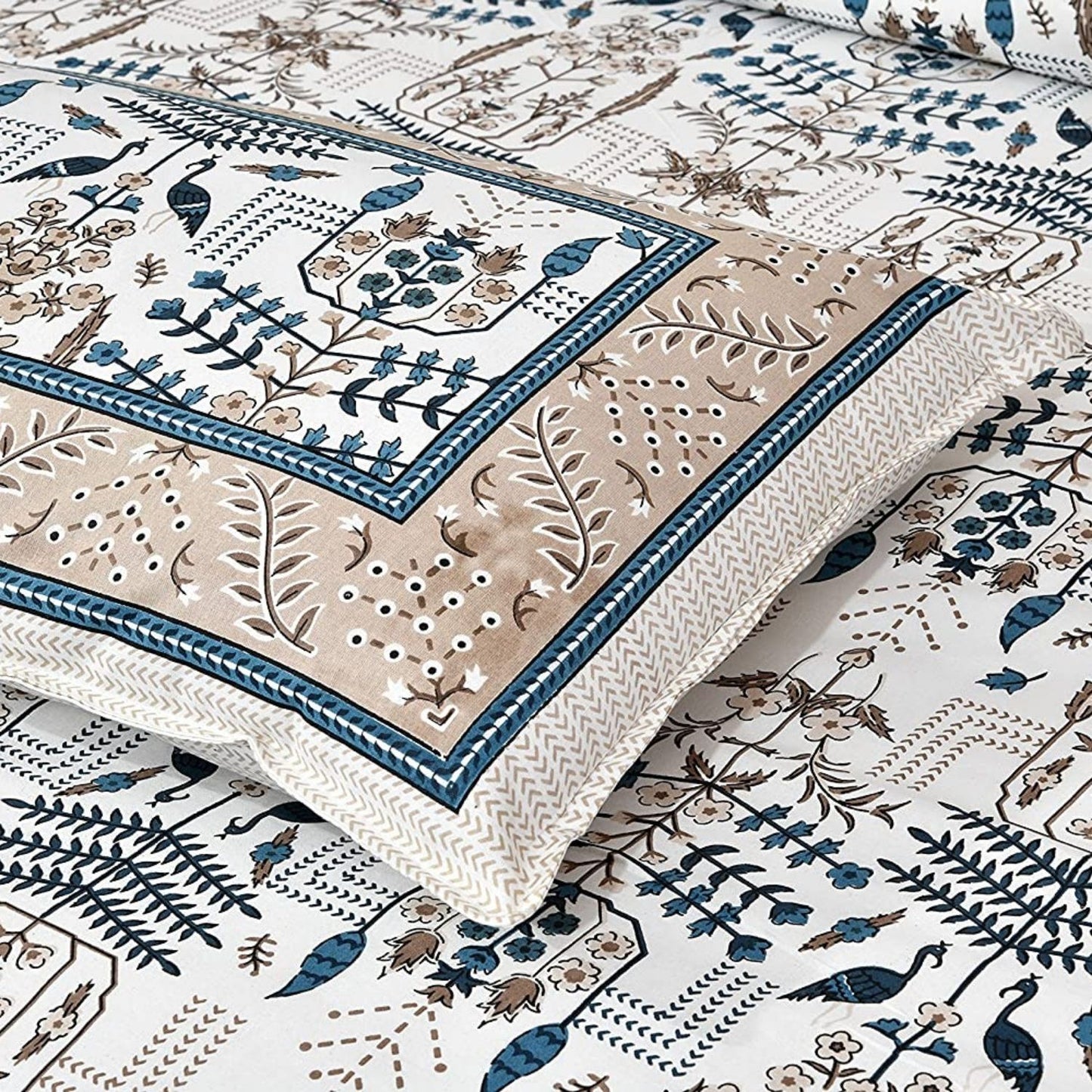 Classic Charisma Sanganeri Single Bedsheet with 1 Pillow Cover Printed Flat Bed Sheet (60" x 90")
