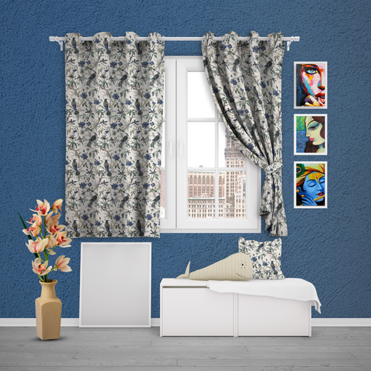 BLUEBIRD BOTANICA ANOKHI HOME WINDOW CURTAIN 5 feet Long x 3.75 Width