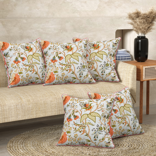 Tangerine Trails Anokhi Cotton Cushion Covers - 16x16 Inches