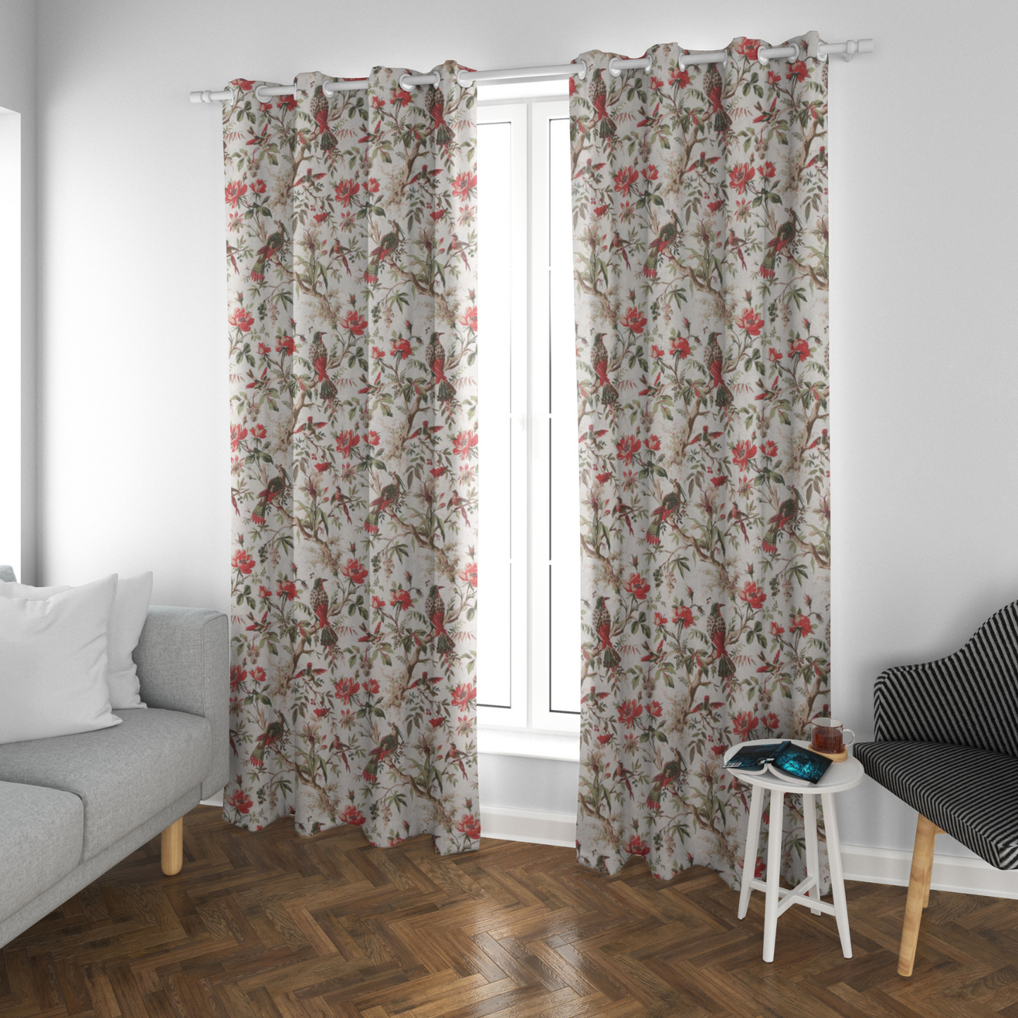 BOTANICAL BIRDS ANOKHI HOME WINDOW CURTAIN 7 FEET LONG X 3.75 WIDTH