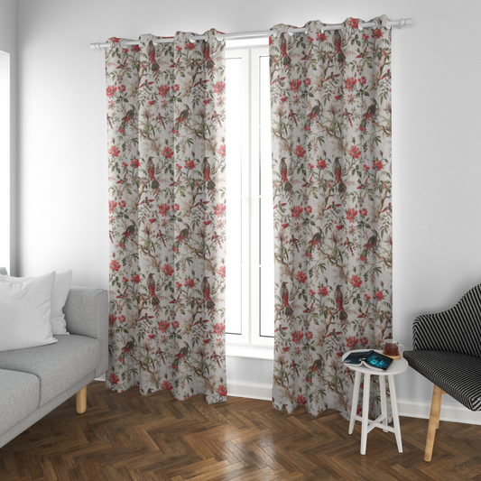 BOTANICAL BIRDS ANOKHI HOME WINDOW CURTAIN 7 FEET LONG X 3.75 WIDTH