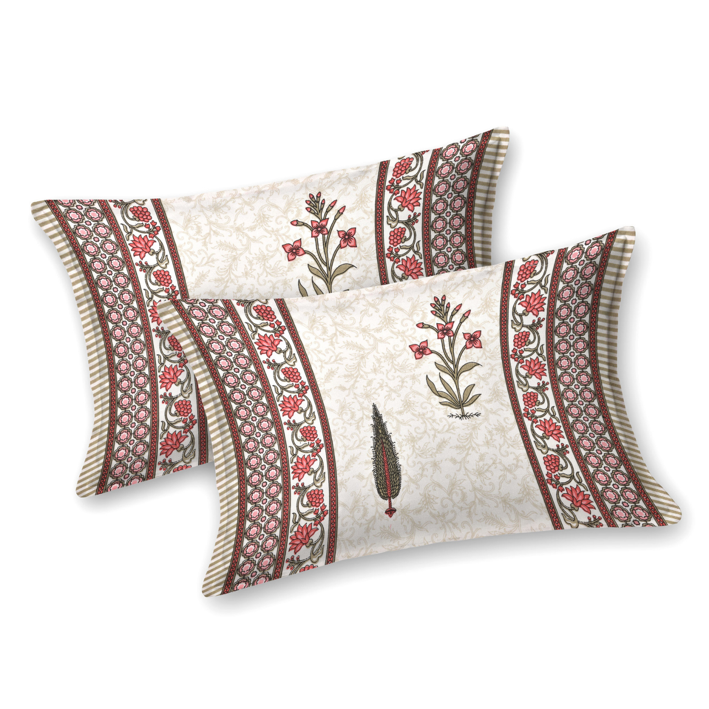 Gulmohar Madhubani Mist Pure Cotton Double Bedsheet with 2 Pillow Covers