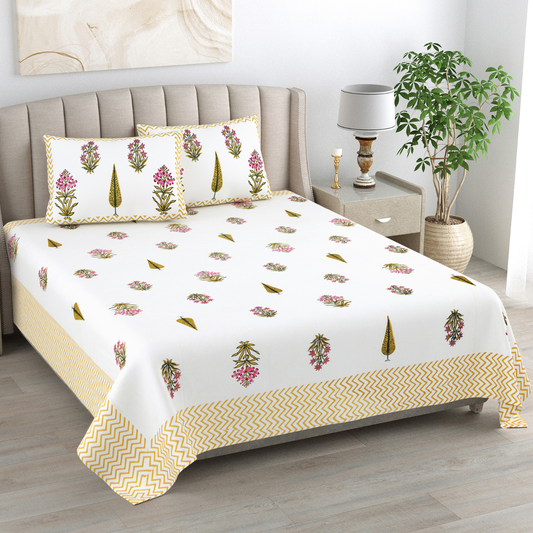 Kalakriti Mustard Mirage Pure Cotton Double Bedsheet with 2 Pillow Covers
