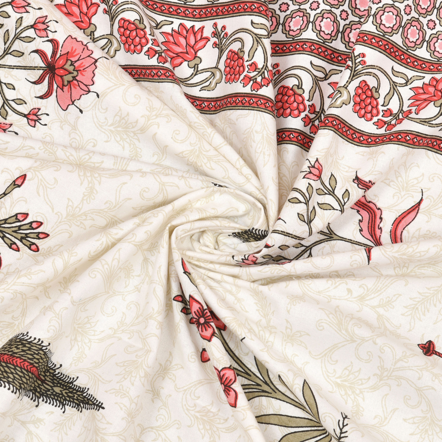 Gulmohar Madhubani Mist Pure Cotton Double Bedsheet with 2 Pillow Covers