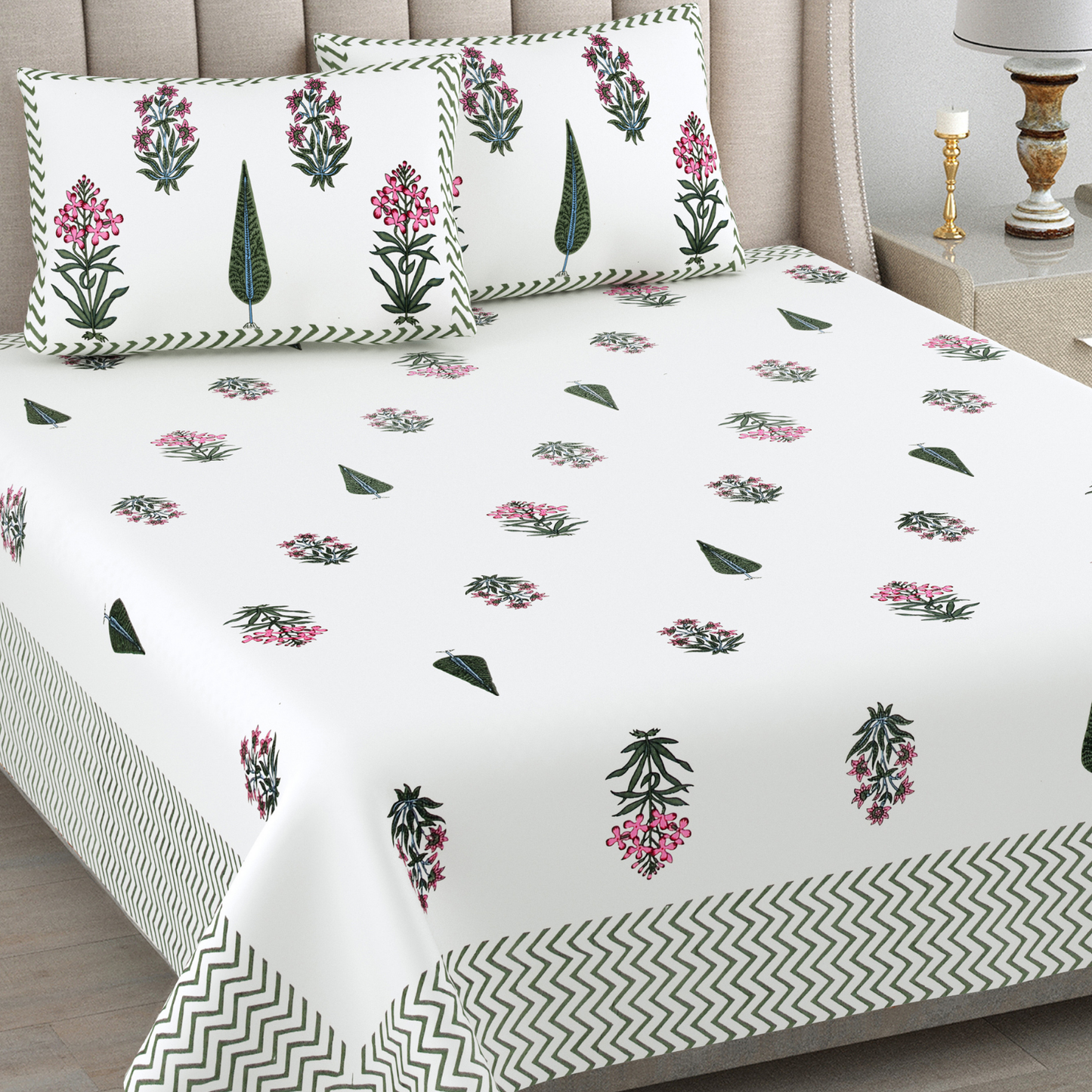 Kalakriti Monsoon Botanica Pure Cotton Double Bedsheet with 2 Pillow Covers