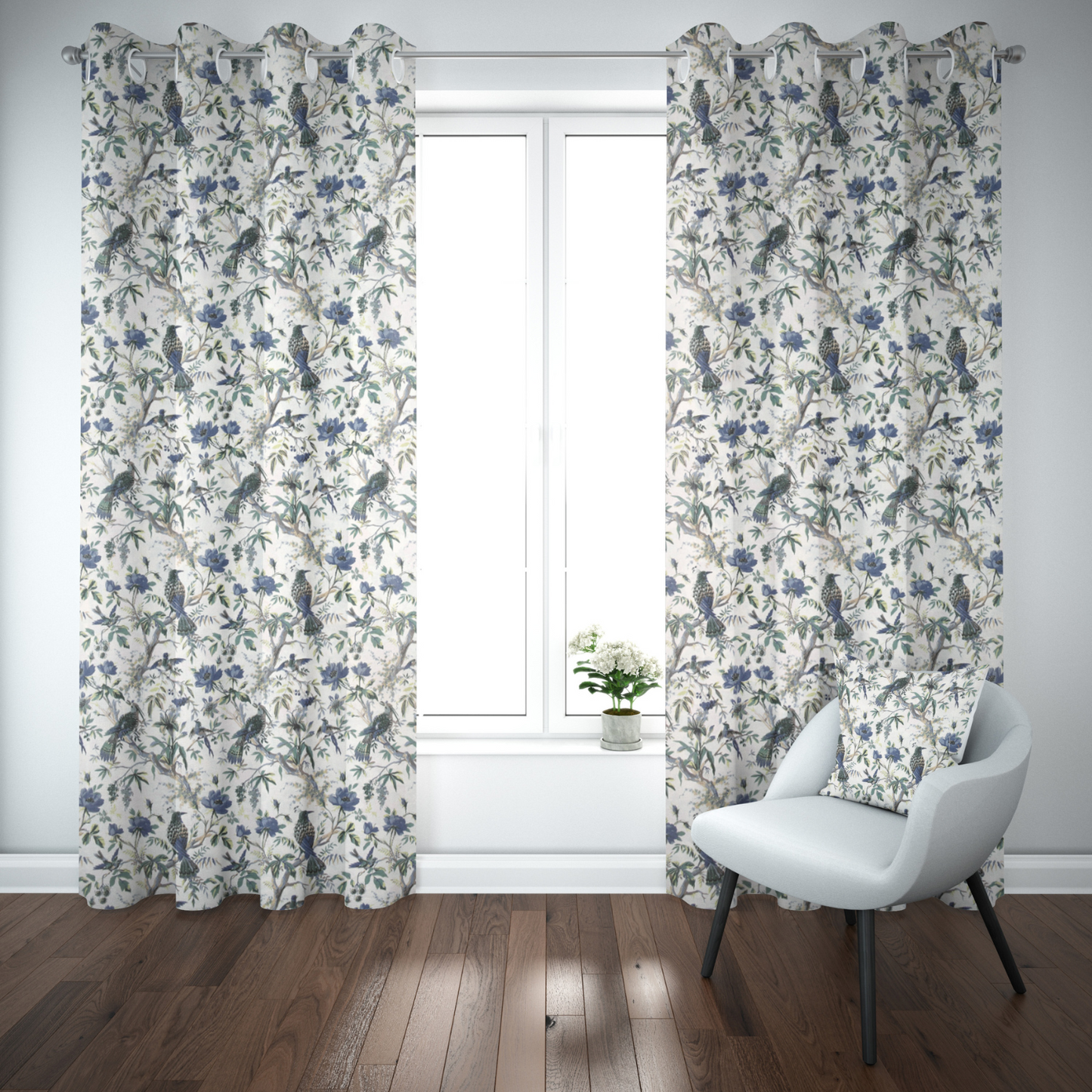 BLUEBIRD BOTANICA ANOKHI HOME WINDOW CURTAIN 9 FEET LONG X 3.75 WIDTH PAIR