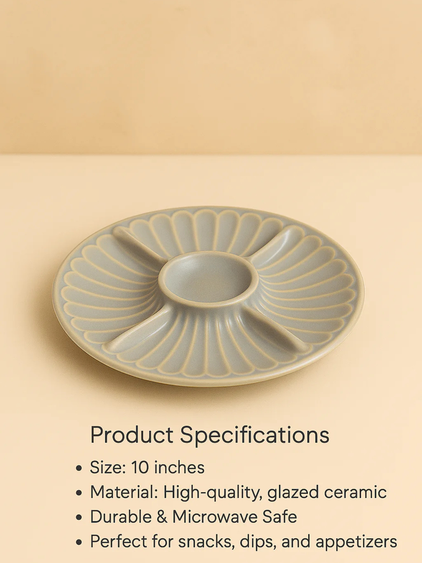Petal Divide Ceramic Snack Platter – 10 Inch