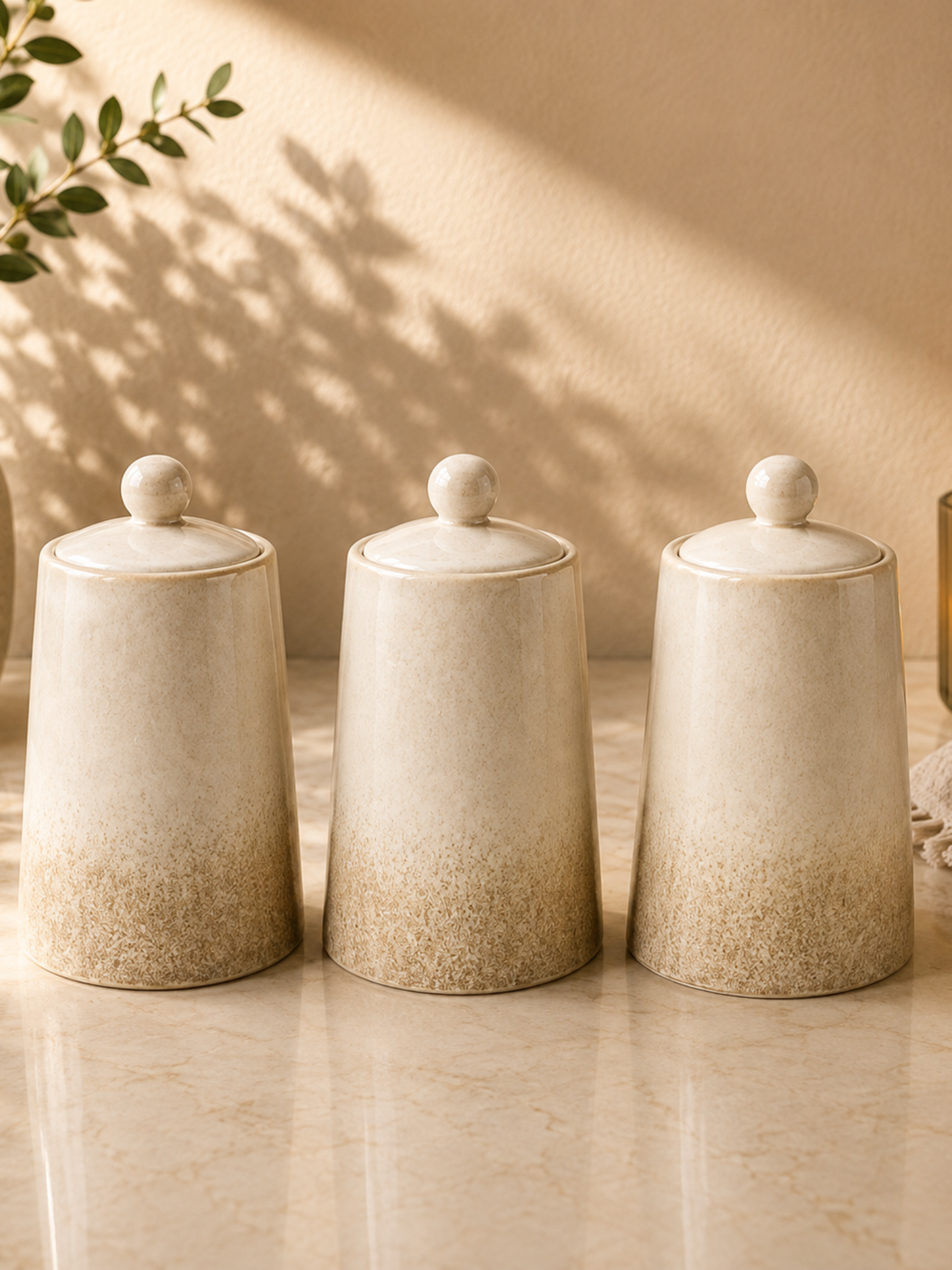 Sandstone Ombre Ceramic Storage Canister Set (Set of 3)