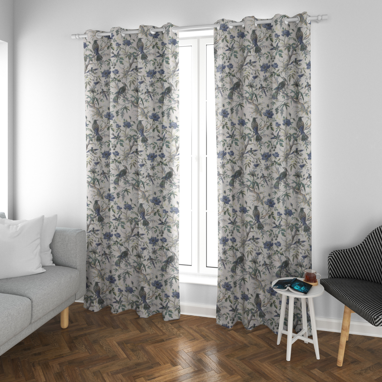 BLUEBIRD BOTANICA ANOKHI HOME WINDOW CURTAIN 7 FEET LONG X 3.75 WIDTH