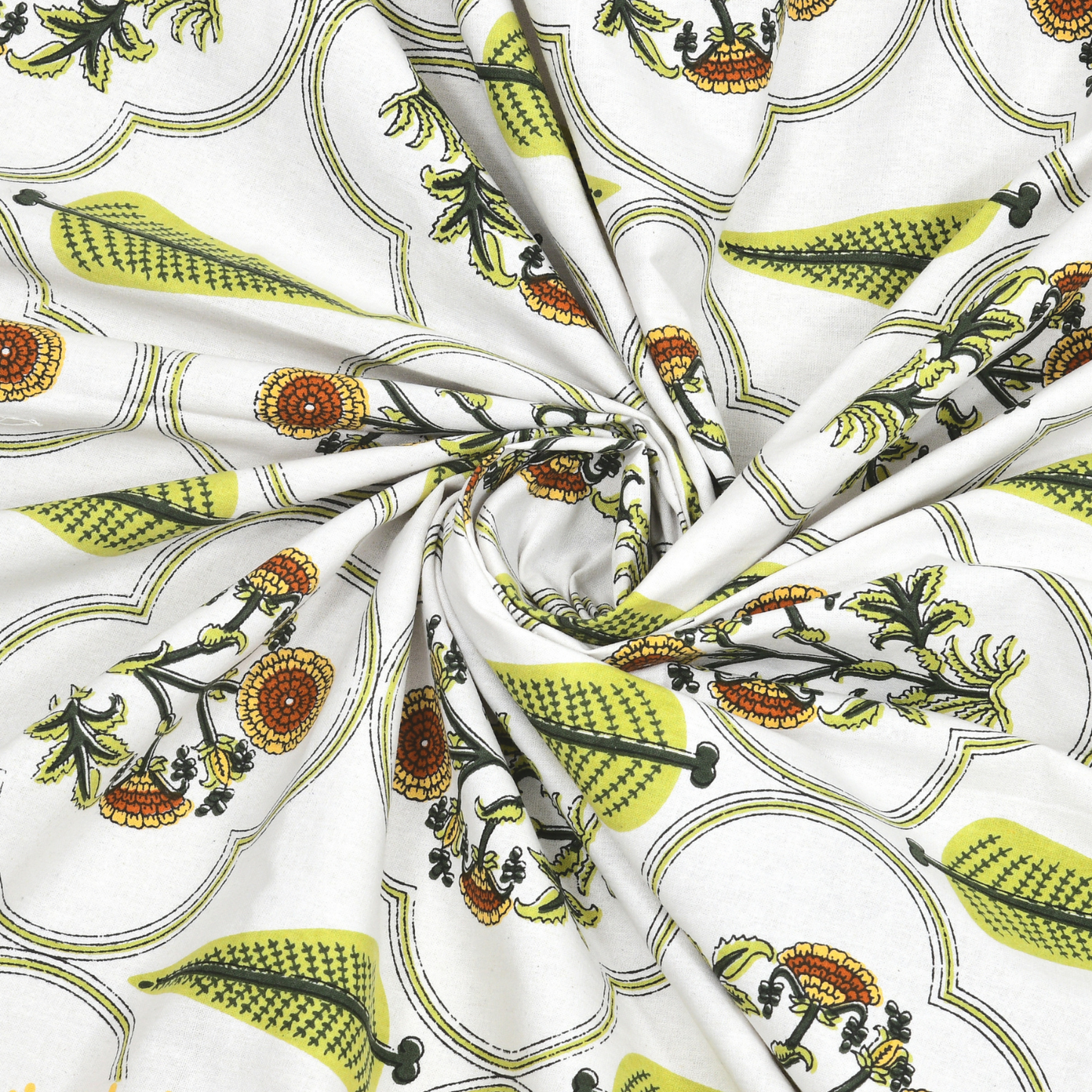 Kalakriti Lemon Laurel Pure Cotton Double Bedsheet with 2 Pillow Covers