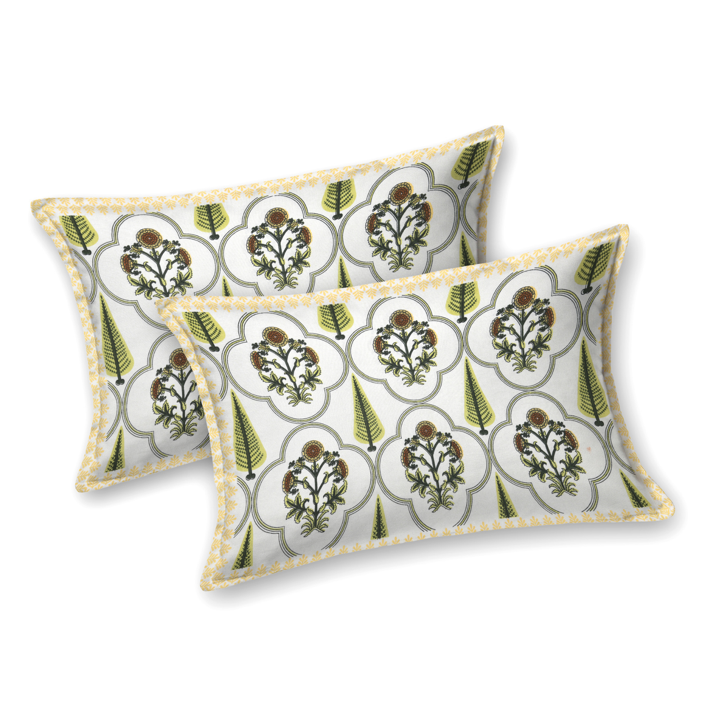 Kalakriti Lemon Laurel Pure Cotton Double Bedsheet with 2 Pillow Covers