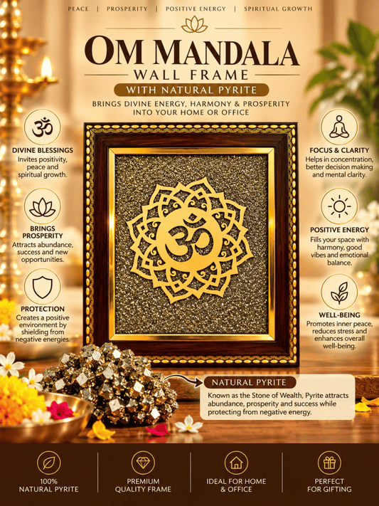 Om Mandala Frame with Natural Pyrite