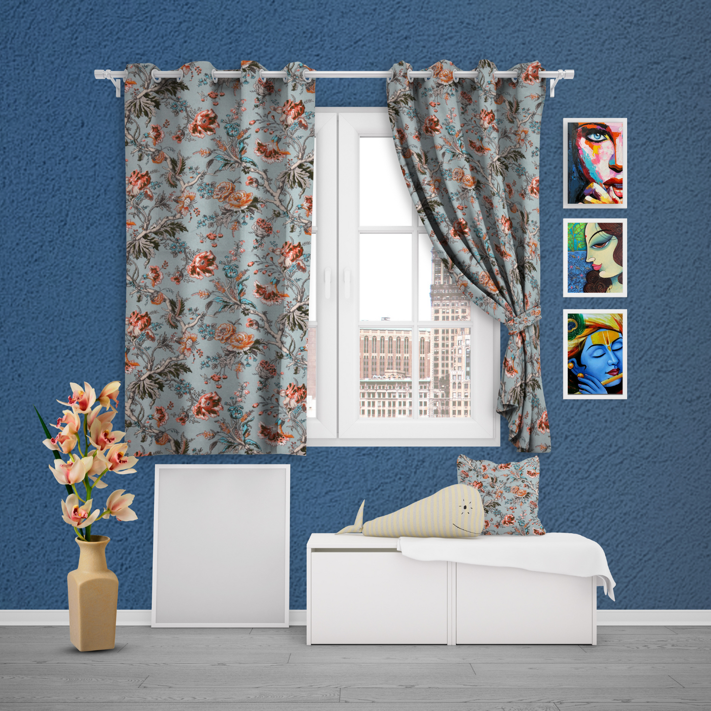 CORAL SKY ANOKHI HOME WINDOW CURTAIN 5 feet Long x 3.75 Width