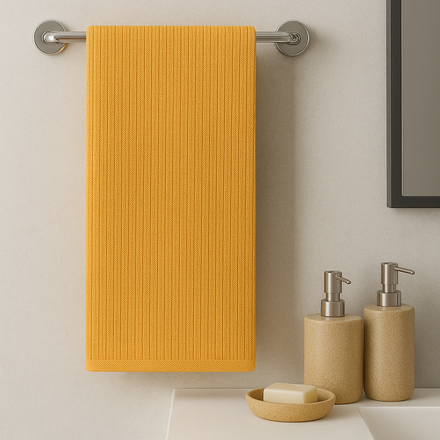 Sunflower Yellow - Solid Waffle Cotton Soft Towel Set : 1 Bath Towel and 2 Hand Towels