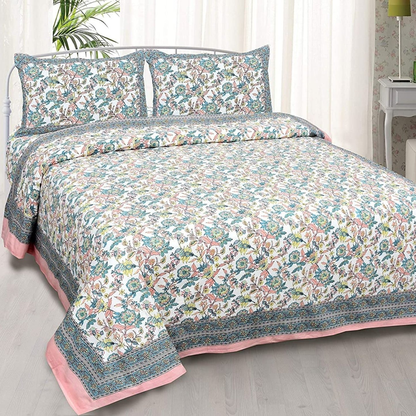 Jaipur Blossom Tale – Ethnic Jaipuri Printed Bedsheet Set with Pillow Covers