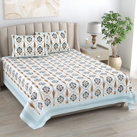 Kalakriti Botanical Breeze Pure Cotton Double Bedsheet with 2 Pillow Covers
