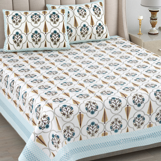 Kalakriti Botanical Breeze Pure Cotton Double Bedsheet with 2 Pillow Covers
