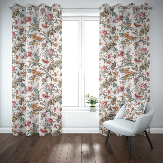 ORNATE BLOSSOM ANOKHI HOME WINDOW CURTAIN 9 FEET LONG X 3.75 WIDTH PAIR