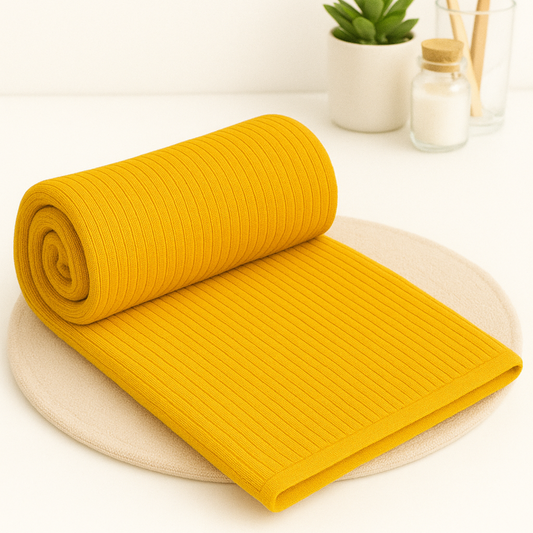 Sunflower Yellow - Solid Waffle Cotton Soft Towel Set : 1 Bath Towel and 2 Hand Towels
