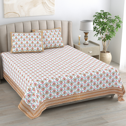 Kalakriti Satrangi Botanica Pure Cotton Double Bedsheet with 2 Pillow Covers