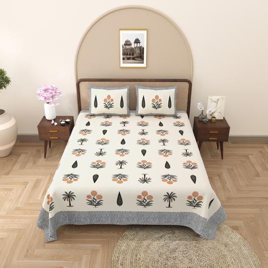 Gulmohar Tropical Harmony Pure Cotton Double Bedsheet with 2 Pillow Covers