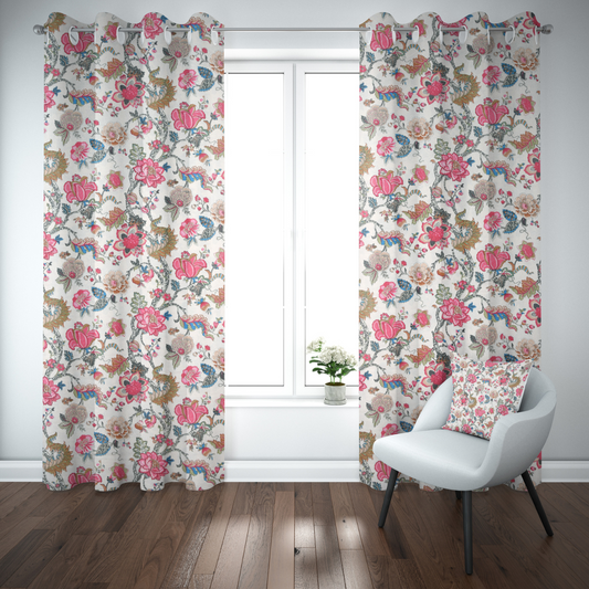 FLORAL FIESTA ANOKHI HOME WINDOW CURTAIN 9 FEET LONG X 3.75 WIDTH PAIR