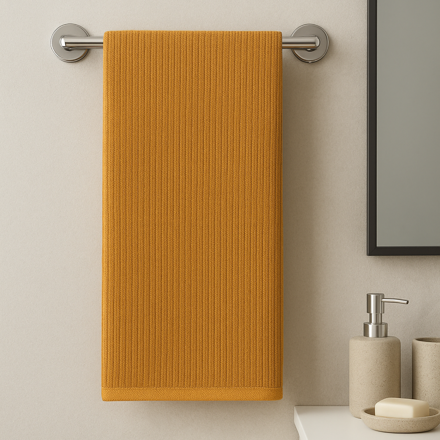 Golden Ochre - Solid Waffle Cotton Soft Towel Set : 1 Bath Towel and 2 Hand Towels