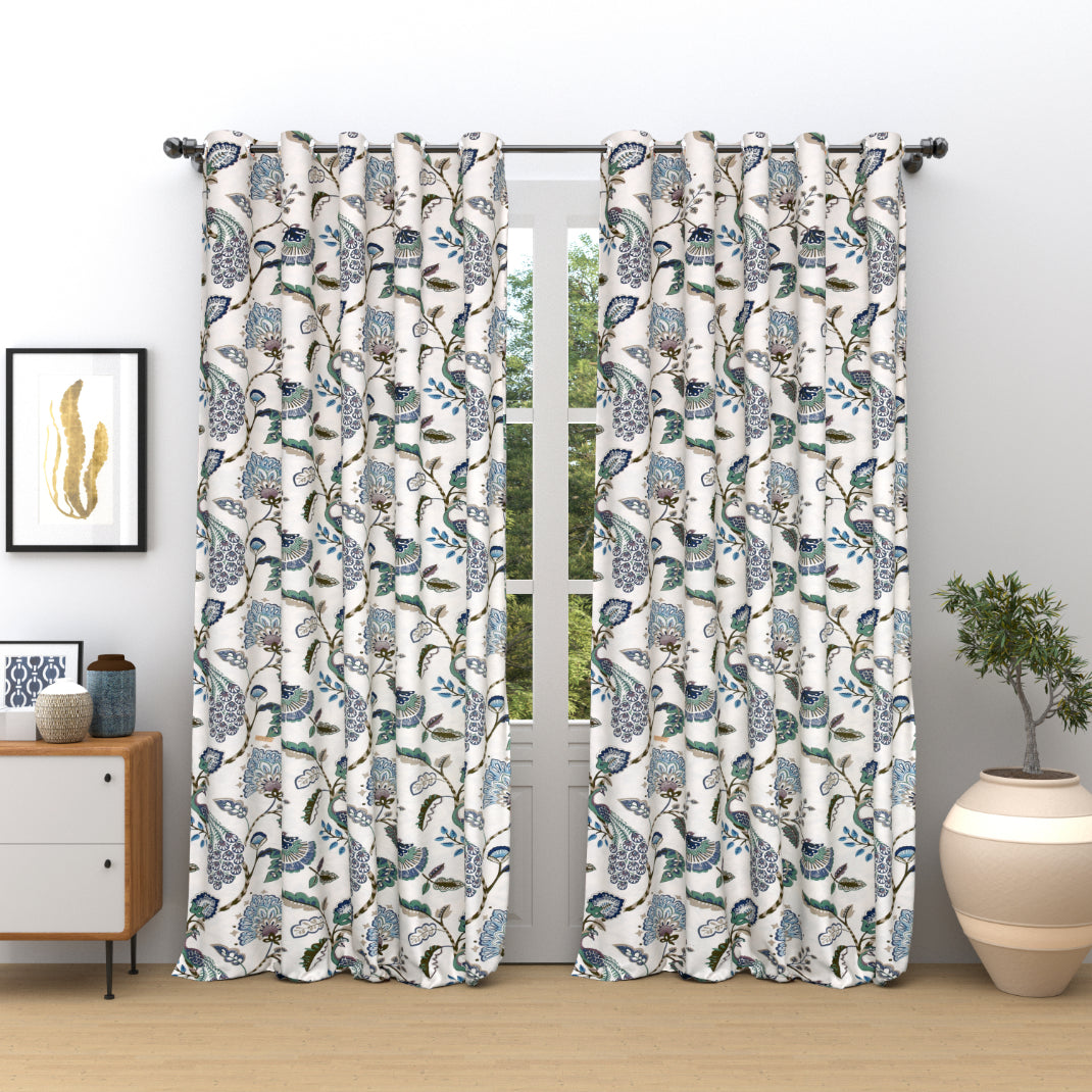 BLUEBIRD BOTANICA ANOKHI HOME WINDOW CURTAIN 9 FEET LONG X 3.75 WIDTH PAIR