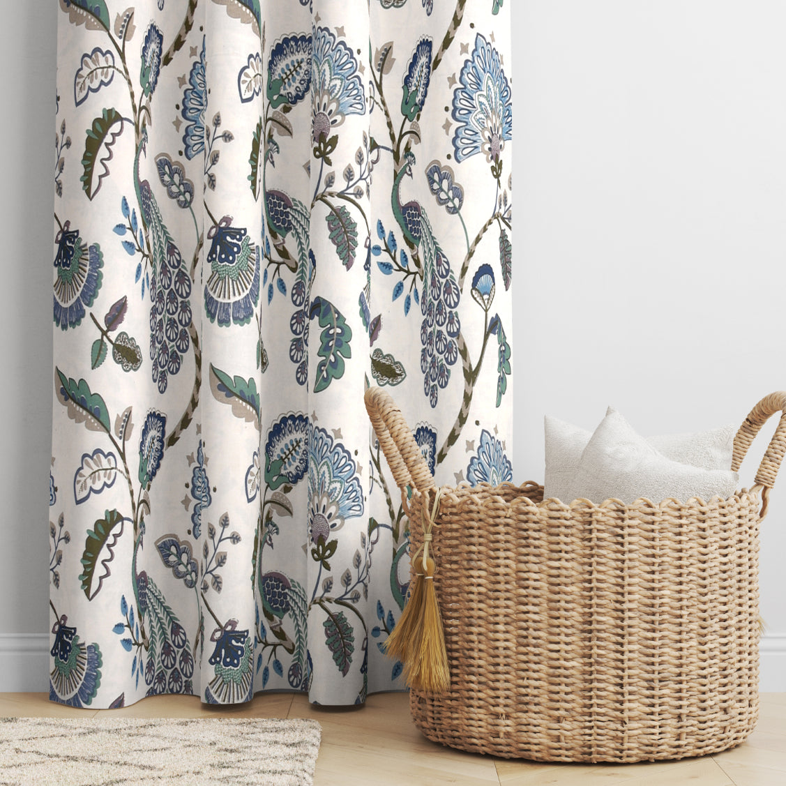 BLUEBIRD BOTANICA ANOKHI HOME WINDOW CURTAIN 9 FEET LONG X 3.75 WIDTH PAIR