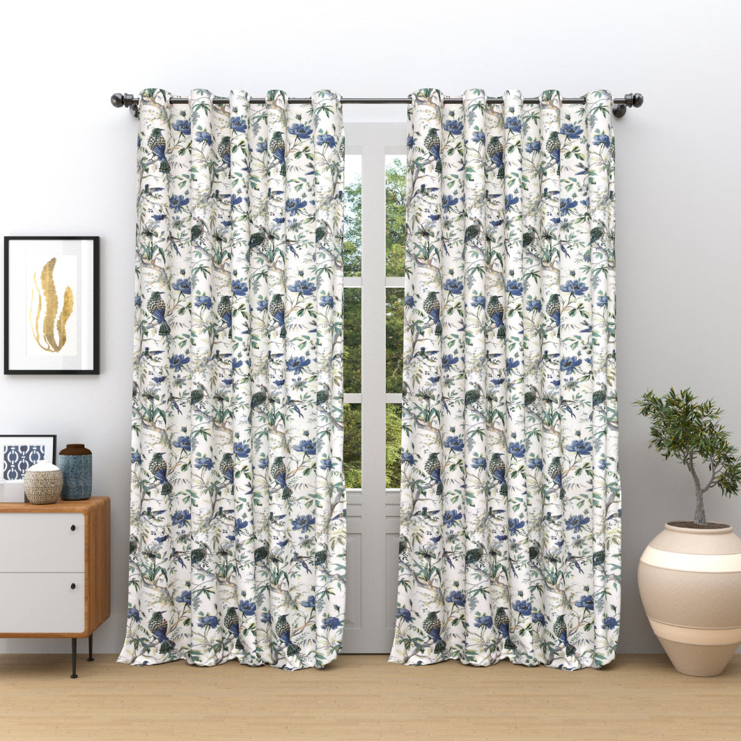 BLUEBIRD BOTANICA ANOKHI HOME WINDOW CURTAIN 9 FEET LONG X 3.75 WIDTH PAIR