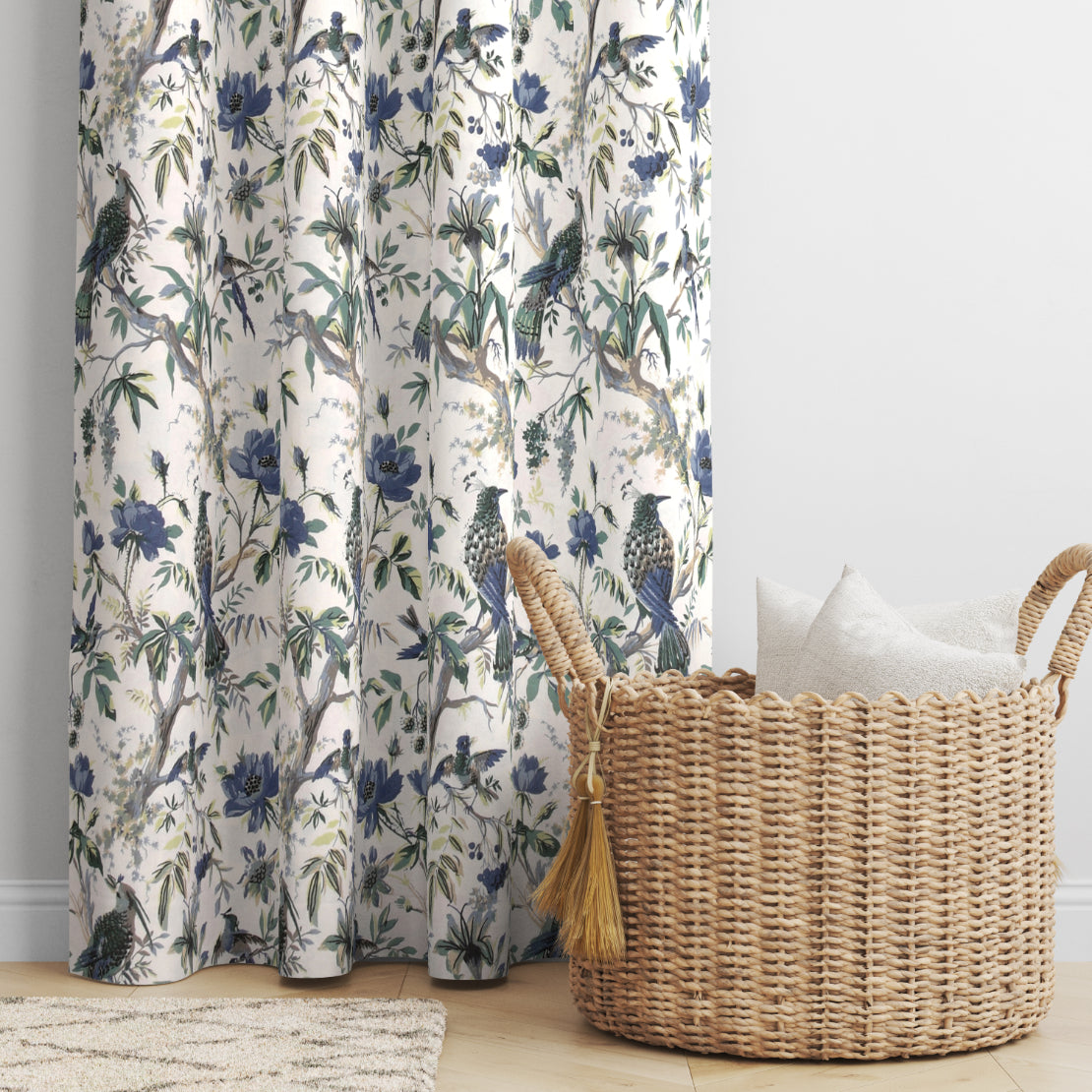 BLUEBIRD BOTANICA ANOKHI HOME WINDOW CURTAIN 9 FEET LONG X 3.75 WIDTH PAIR