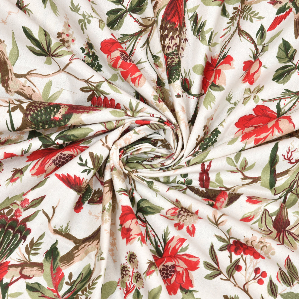 BOTANICAL BIRDS ANOKHI HOME WINDOW CURTAIN 7 FEET LONG X 3.75 WIDTH
