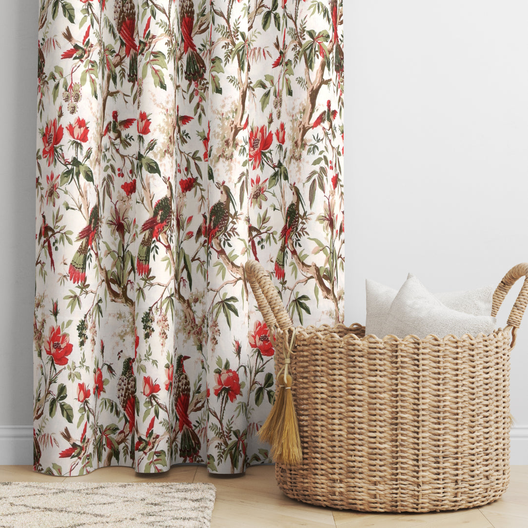 BOTANICAL BIRDS ANOKHI HOME WINDOW CURTAIN 9 FEET LONG X 3.75 WIDTH PAIR