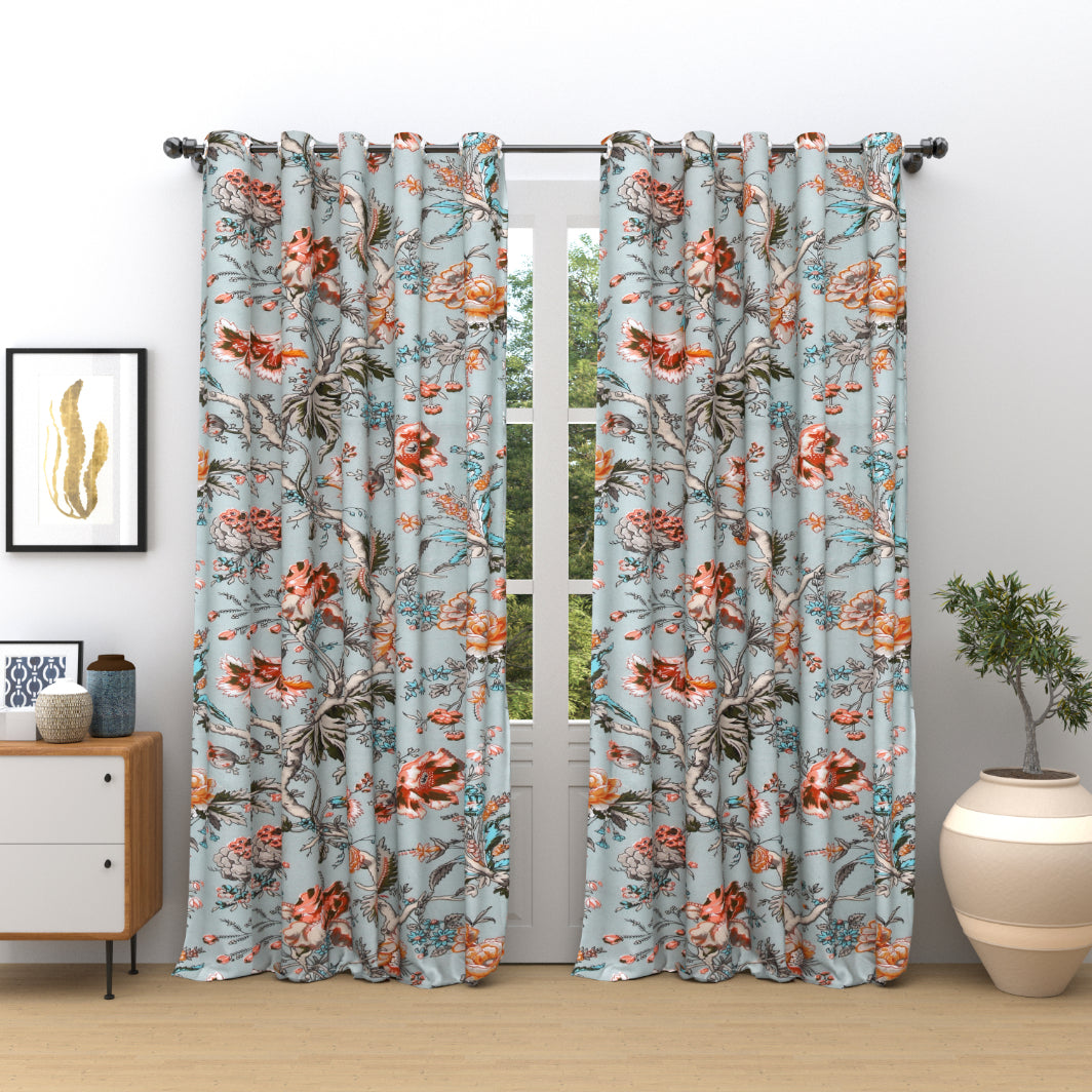 CORAL SKY ANOKHI HOME WINDOW CURTAIN 9 FEET LONG X 3.75 WIDTH PAIR