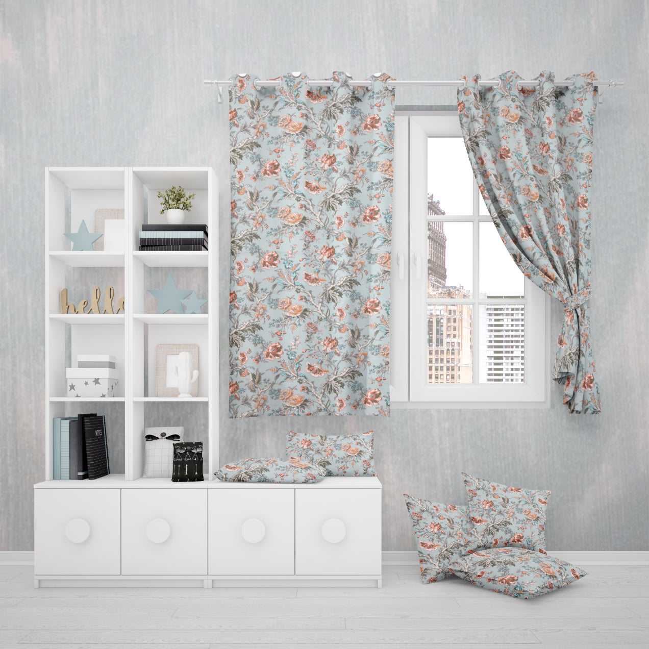 CORAL SKY ANOKHI HOME WINDOW CURTAIN 5 feet Long x 3.75 Width