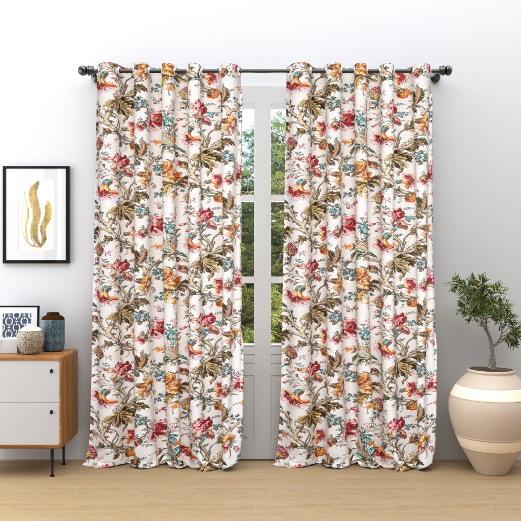 ORNATE BLOSSOM ANOKHI HOME WINDOW CURTAIN 9 FEET LONG X 3.75 WIDTH PAIR