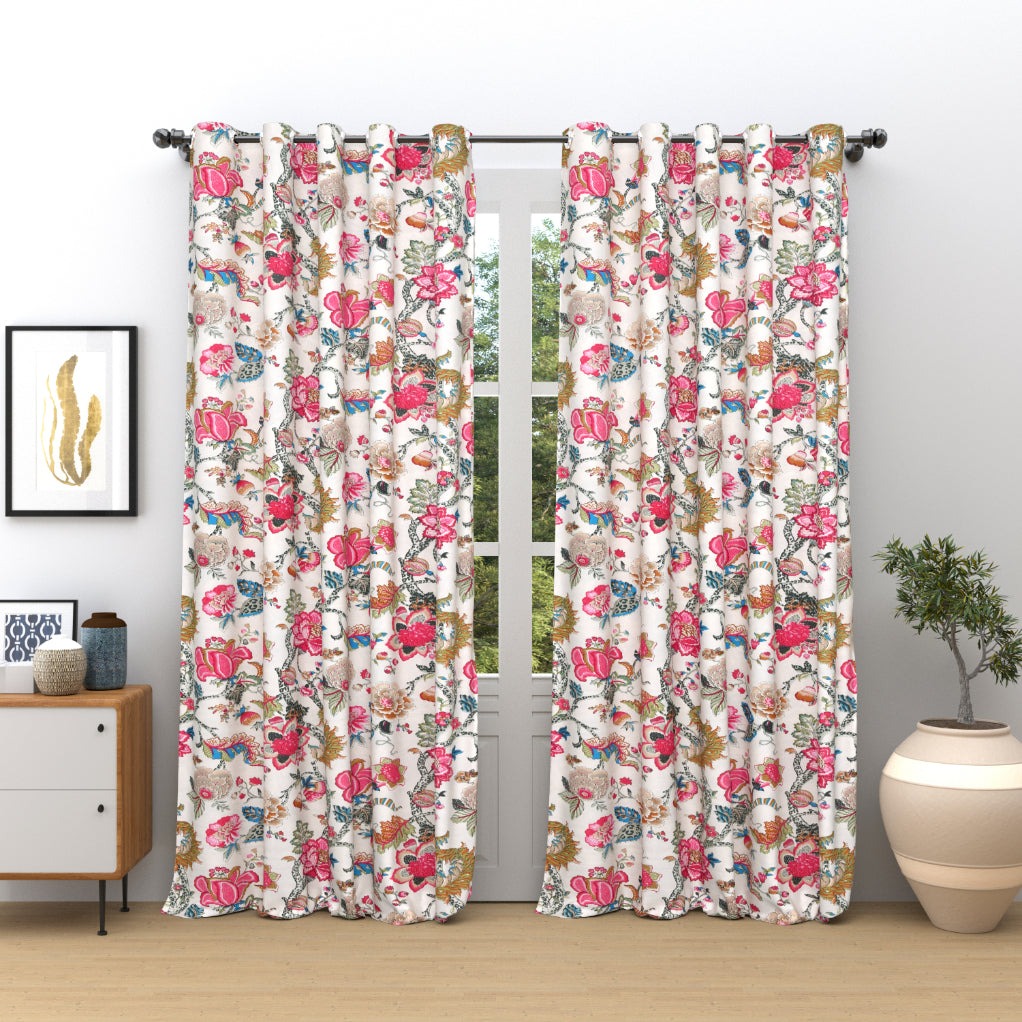 FLORAL FIESTA ANOKHI HOME WINDOW CURTAIN 9 FEET LONG X 3.75 WIDTH PAIR