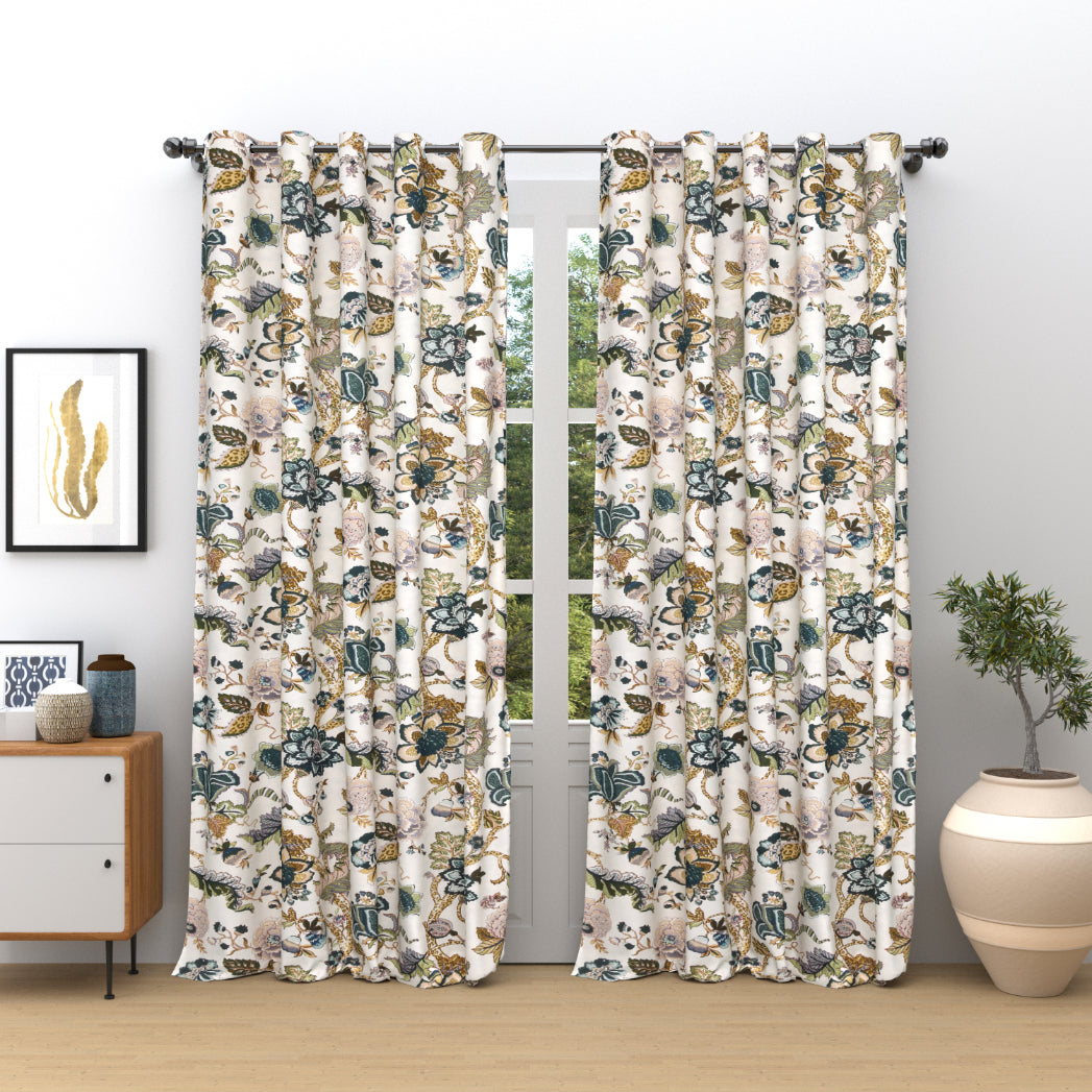 DUSKY PETALS ANOKHI HOME WINDOW CURTAIN 9 FEET LONG X 3.75 WIDTH PAIR