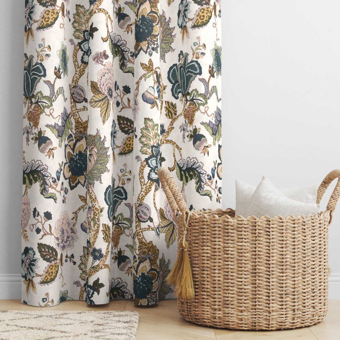 DUSKY PETALS ANOKHI HOME WINDOW CURTAIN 9 FEET LONG X 3.75 WIDTH PAIR