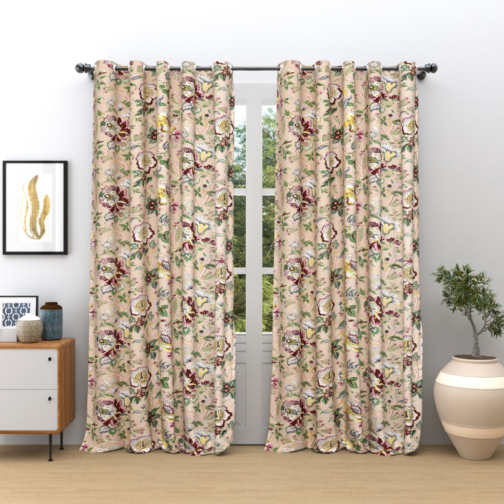CHIRPING FLORALS ANOKHI HOME WINDOW CURTAIN 9 FEET LONG X 3.75 WIDTH PAIR