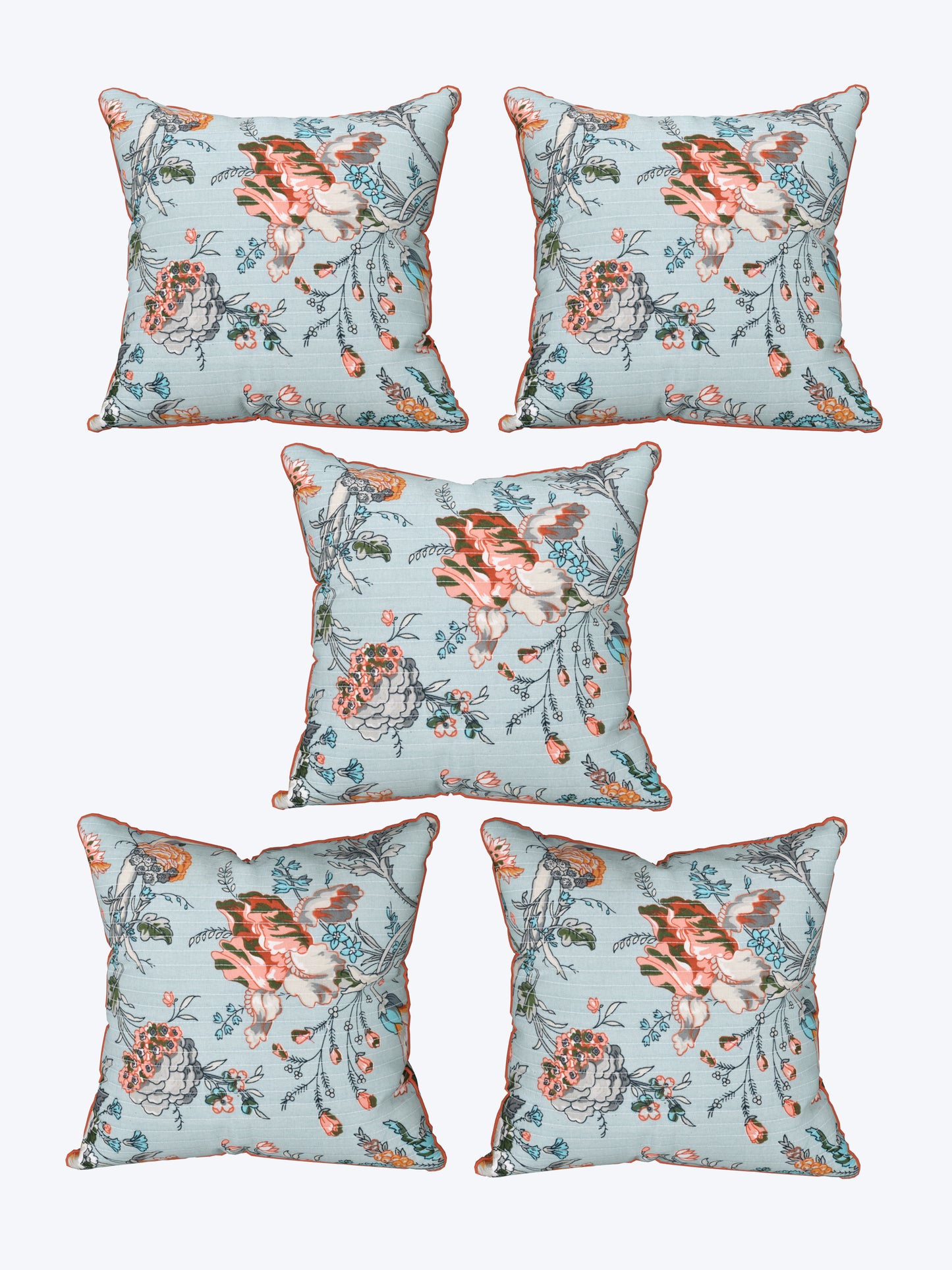 Coral Sky Anokhi Cotton Cushion Covers - 16x16 Inches