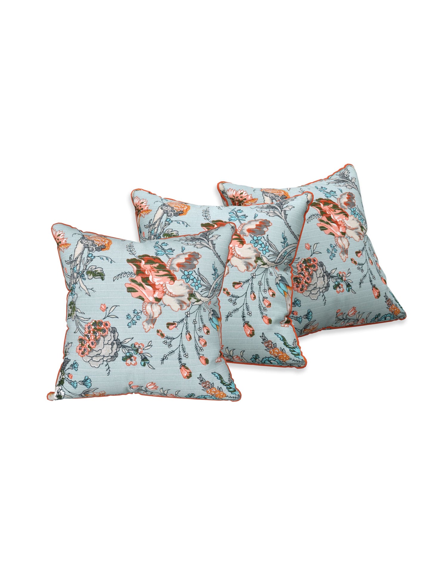 Coral Sky Anokhi Cotton Cushion Covers - 16x16 Inches
