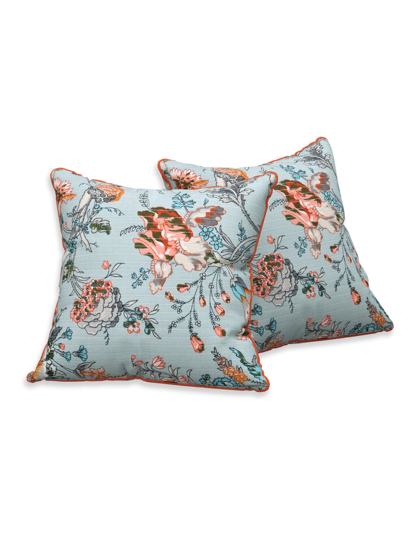 Coral Sky Anokhi Cotton Cushion Covers - 16x16 Inches