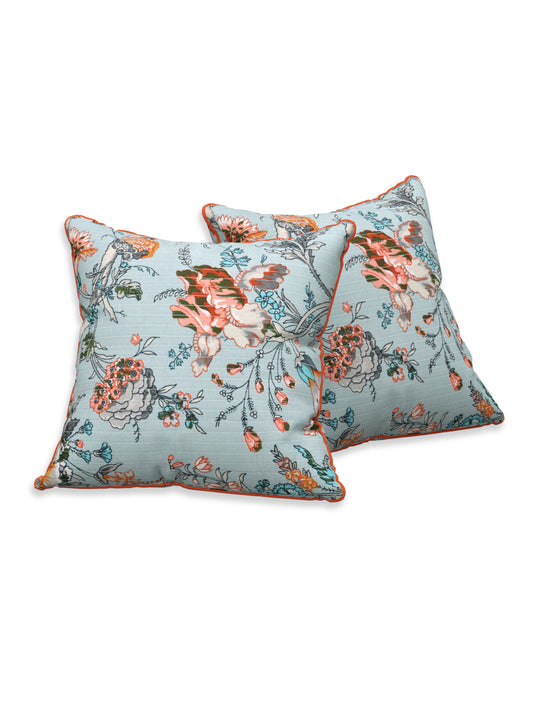 Coral Sky Anokhi Cotton Cushion Covers - 16x16 Inches