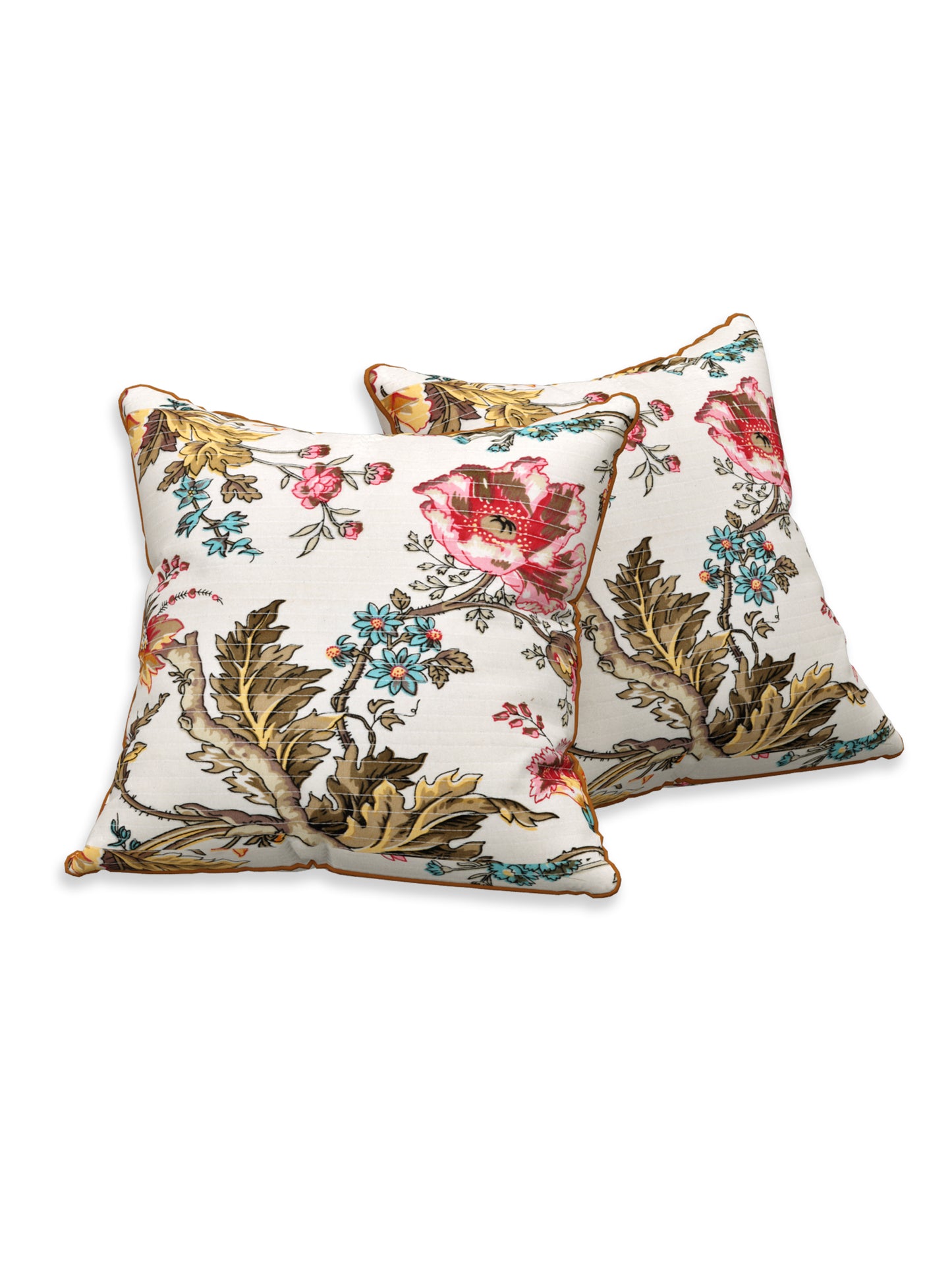 Ornate Blossom Anokhi Cotton Cushion Covers - 16x16 Inches