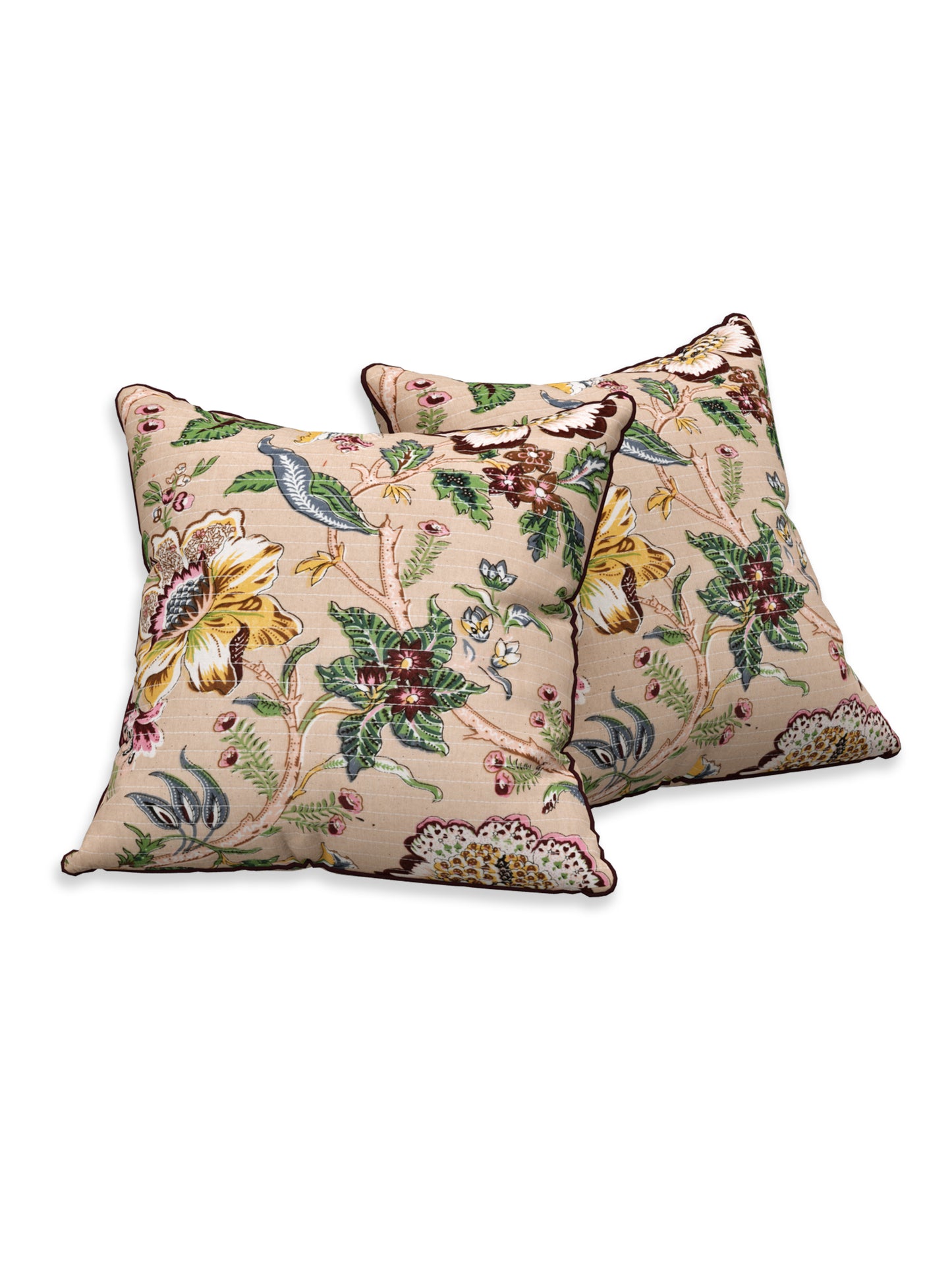 Chirping Florals Anokhi Cotton Cushion Covers - 16x16 Inches