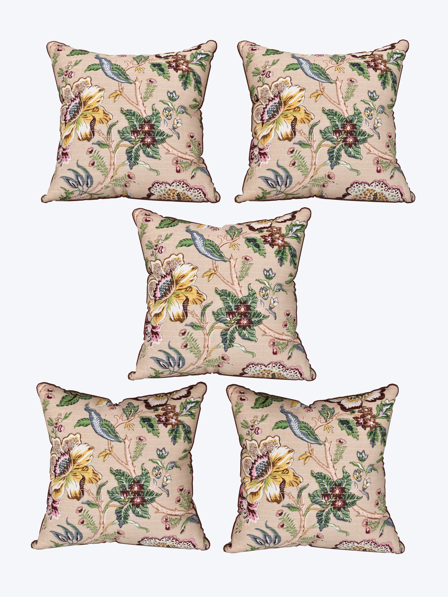Chirping Florals Anokhi Cotton Cushion Covers - 16x16 Inches