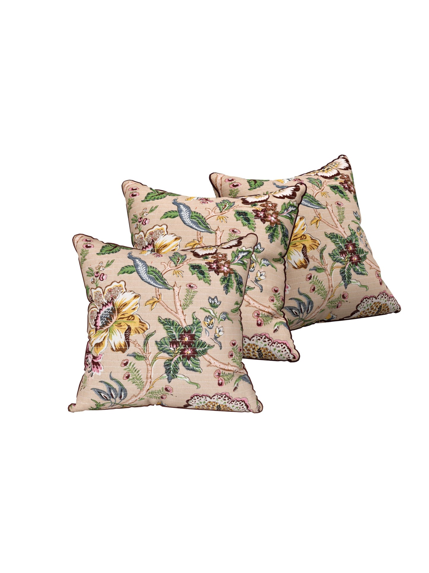 Chirping Florals Anokhi Cotton Cushion Covers - 16x16 Inches