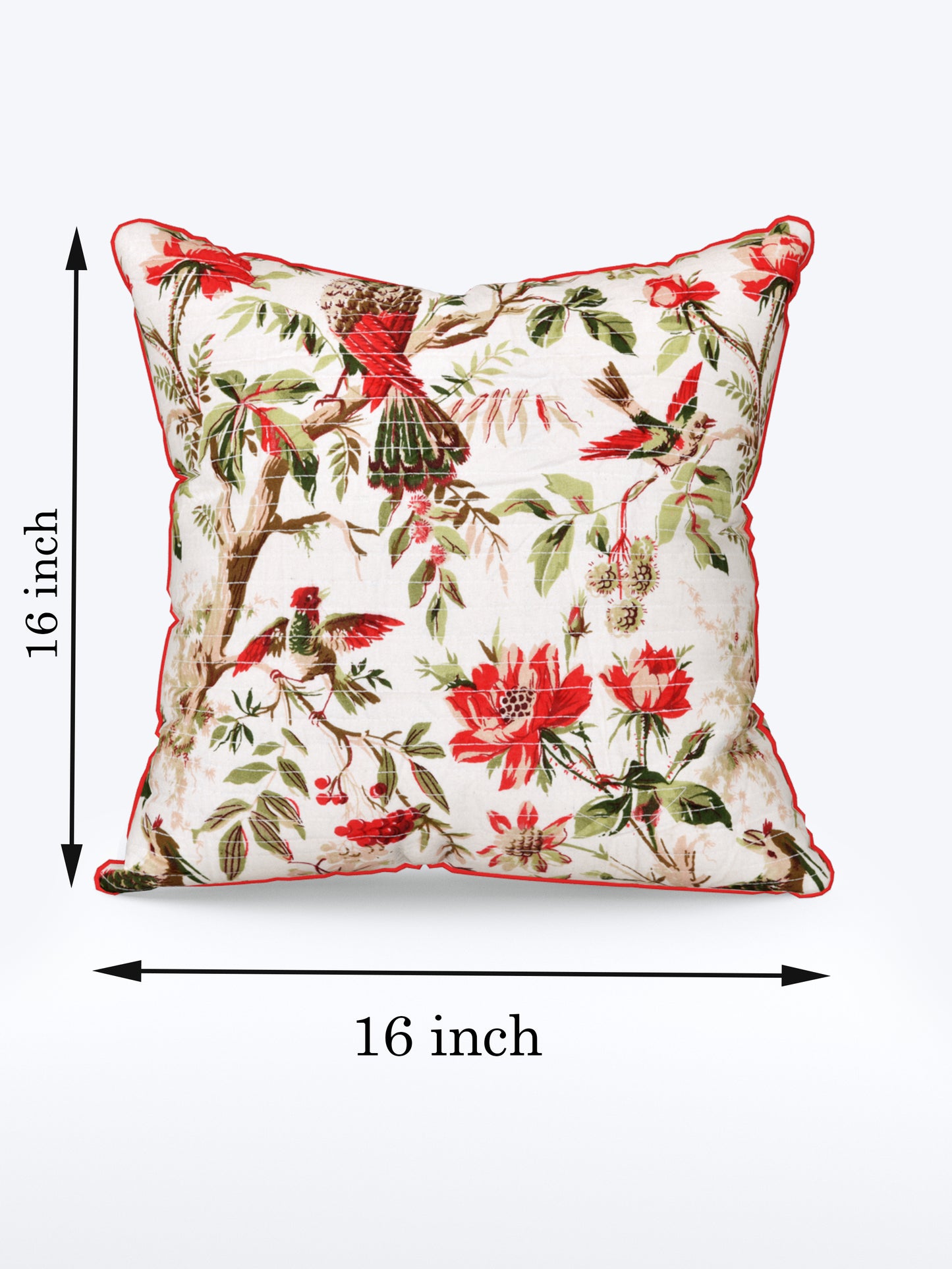 Botanical Birds Anokhi Cotton Cushion Covers - 16x16 Inches